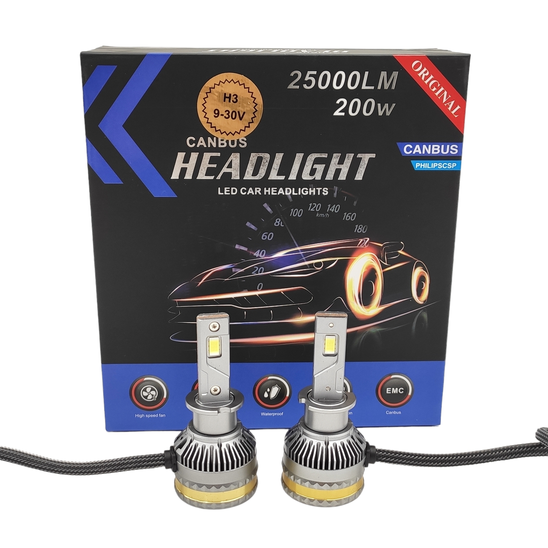 LED autožárovka H3 6000K 25000lm 2x100W CANBUS, sada 2ks