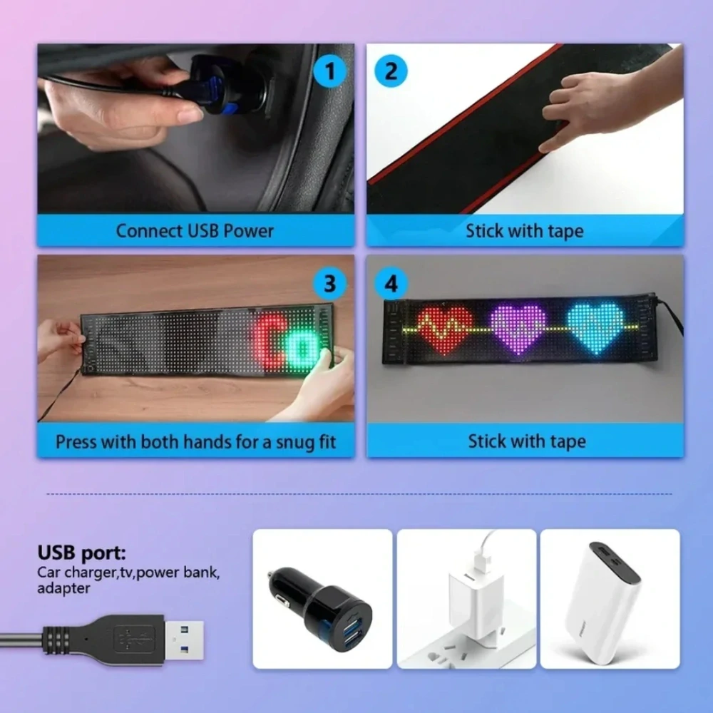 Flexibilní LED USB panel 348x102mm s vlastním textovým animačním vzorem + iOS a Android s Bluetooth