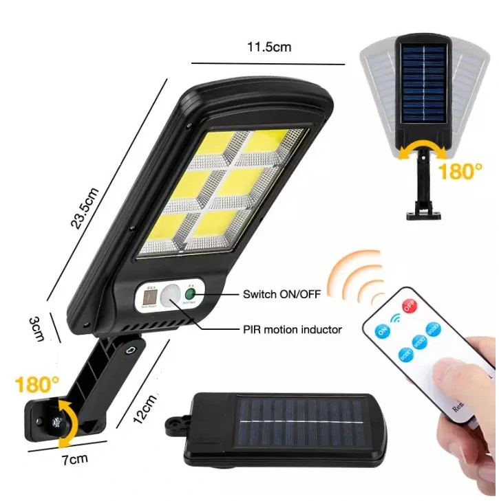 Solární světlo s čidlem pohybu, 120 COB LED, solární venkovní lampa
