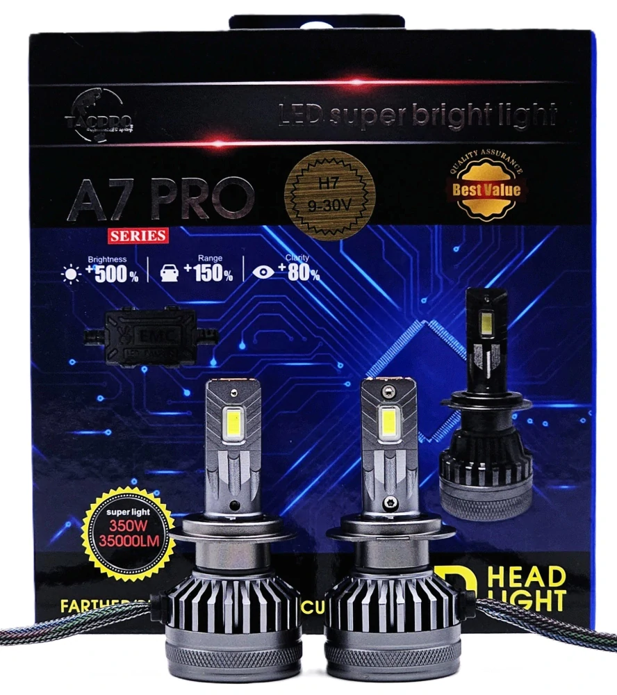 LED autožárovky H7 2x350W A7 PRO COB CANBUS 35000lm 6000K, TACPRO, sada 2ks