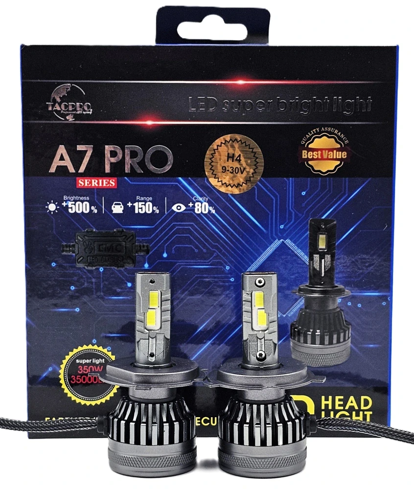 LED autožárovky H4 2x350W A7 PRO COB CANBUS 35000lm 6000K, TACPRO, sada 2ks