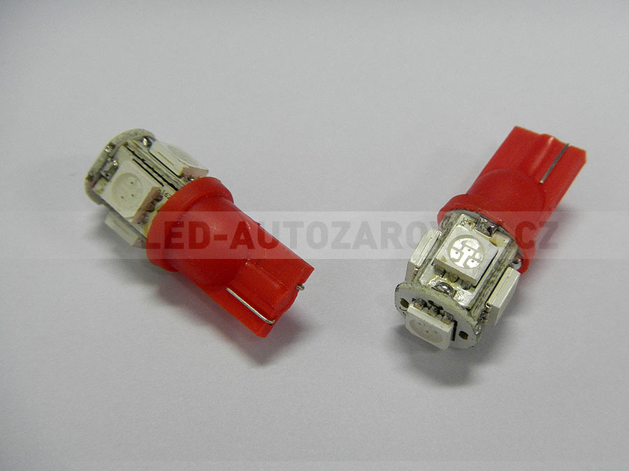 LED T10 - 5 x LED SMD ČERVENÉ - bezpaticové, 1ks