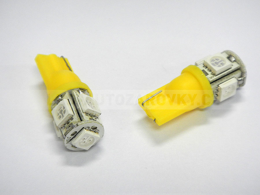 LED T10 - 5 x LED SMD ŽLUTÉ - bezpaticové, 1ks