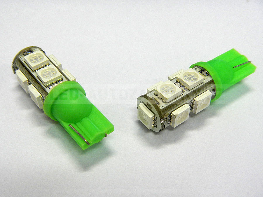 LED T10 - 9 x LED SMD ZELENÉ - bezpaticové, 1ks