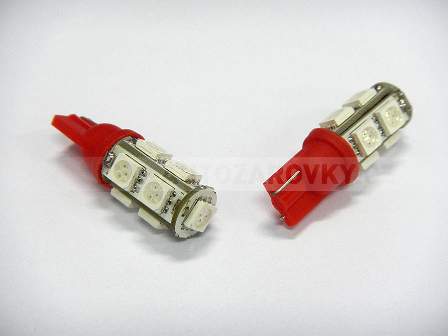 LED T10 - 9 x LED SMD ČERVENÉ - bezpaticové, 1ks