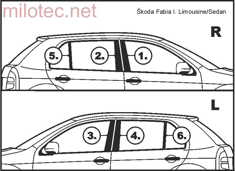 Kryty dveřních sloupků, ABS černá metalíza - Škoda Fabia I. Limousine/Sedan