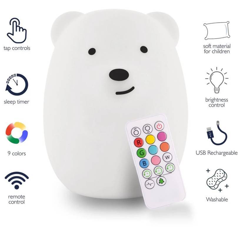 Silikonová LED RGB dětská lampička - medvídek + dálkové ovládání