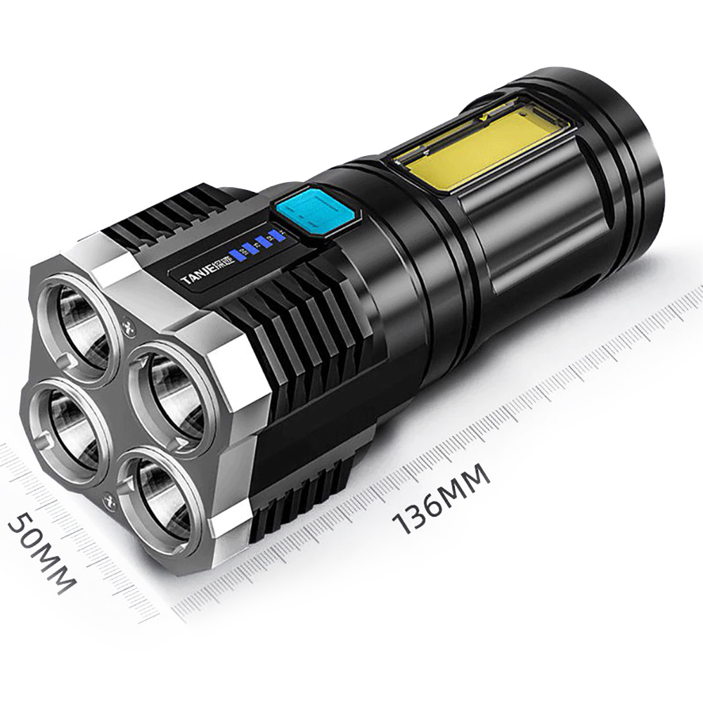 LED COB multifunkční svítilna - baterka s vestavěnou dobíjecí baterií, 4x LED 1000lm