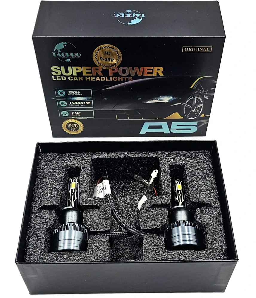 LED A5 autožárovka H1 6000K 15000lm 2x75W, sada 2ks