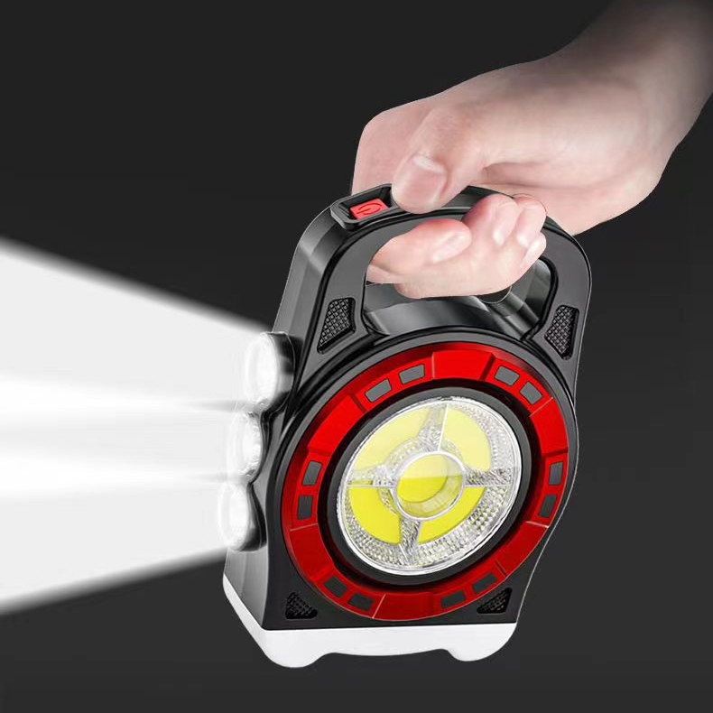 LED solární multifunkční svítilna - baterka s vestavěnou dobíjecí baterií, 9 LED 300lm 20W 2400mAh, s powerbankou