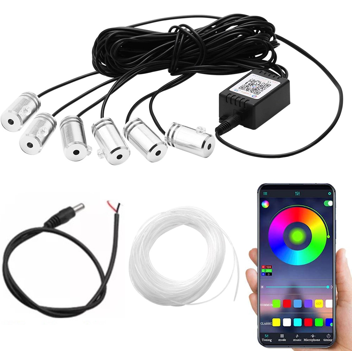 Ambientní LED RGB osvětlení do auta, iOS a Android s Bluetooth, 8m, 12V