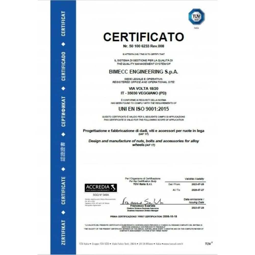 Kolový šroub M12x1,25x50mm, dosedací plocha kužel, klíč 17, pozink, BIMECC