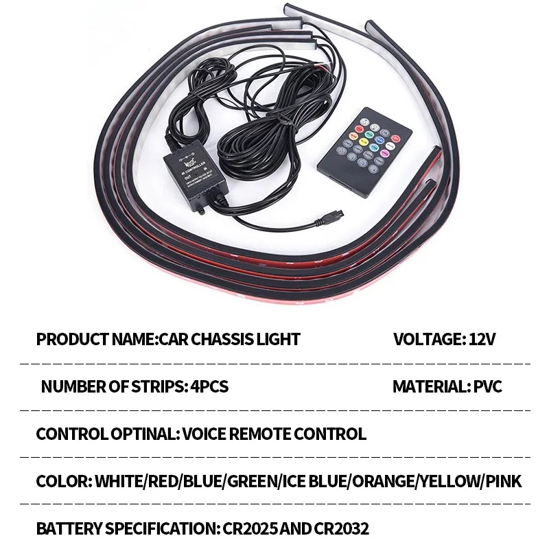 LED RGB flexibilní ambientní podsvětlení - neonové pásky 4ks vnitřní/vnější, 2x90cm 2x120cm, 12V + dálkové ovládaní
