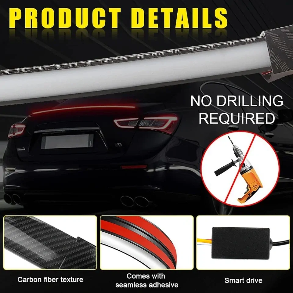LED RGB pásek na spoiler, brzdové světlo, carbon 120cm
