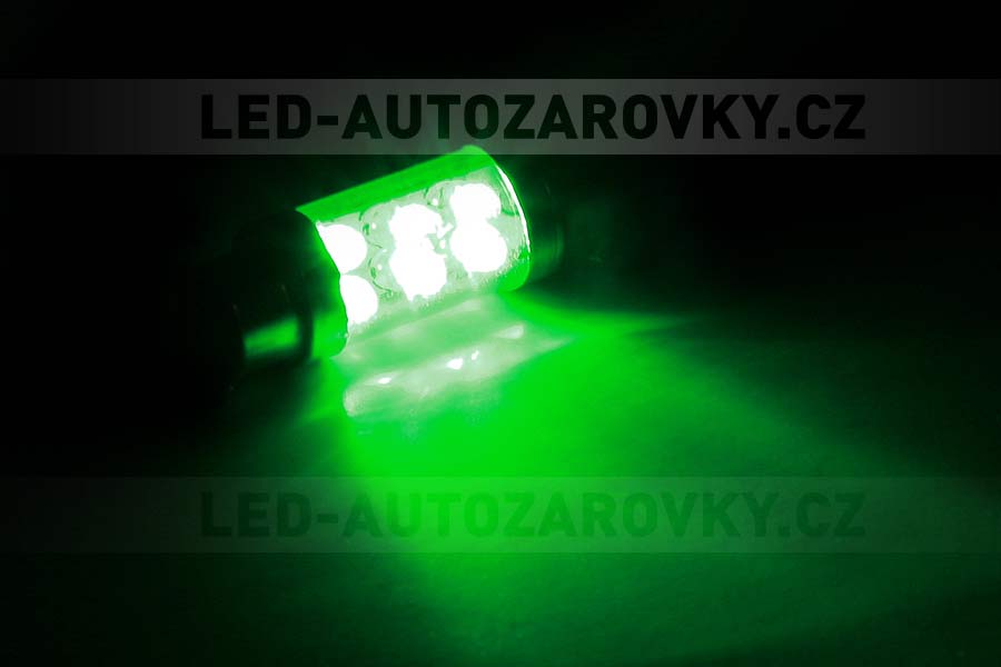 Sufitka zelená, 6 LED, 36mm, 1ks