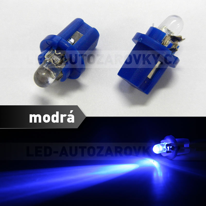 Sada LED žárovek do palubní desky, modrá barva, patice B8,5D