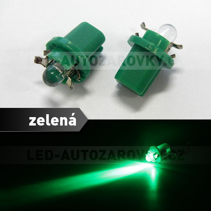 Sada LED žárovek do palubní desky, zelená barva, patice B8,5D