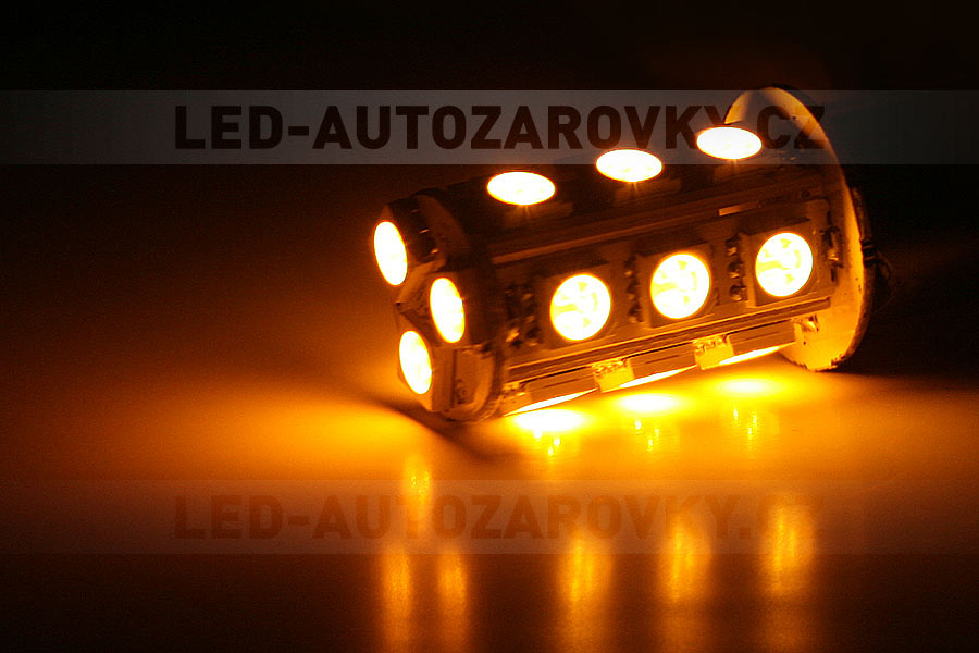 Oranžová LED SMD žárovka s paticí BA15D, dvoupólová, 18ks supersvítivých SMD