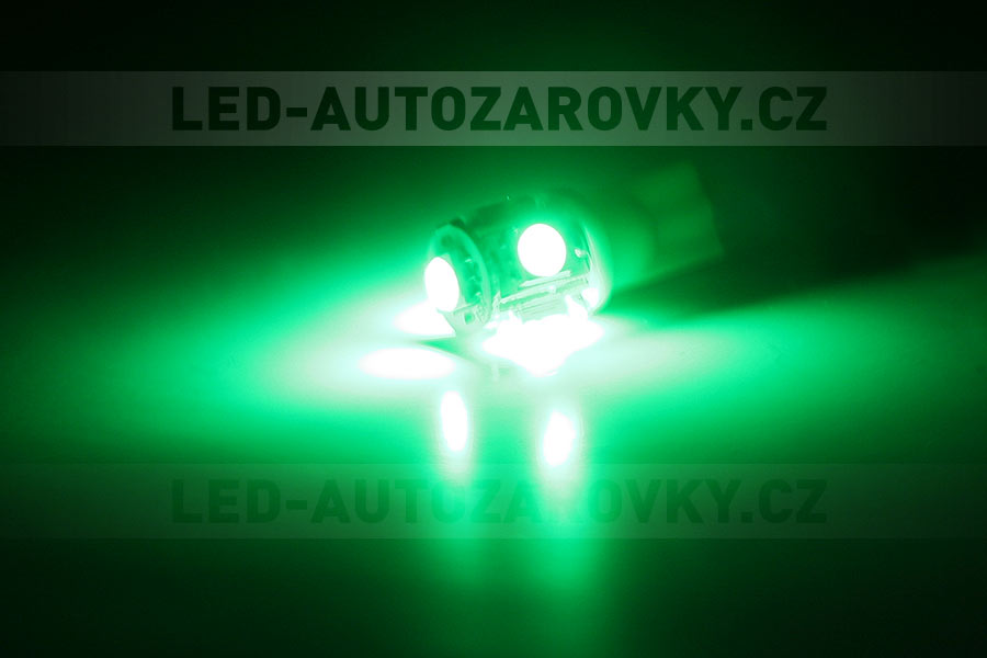 LED T10 - 5 x LED SMD ZELENÉ - bezpaticové, 1ks