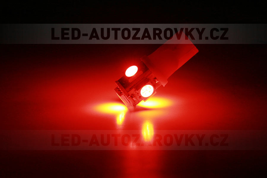 LED T10 - 5 x LED SMD ČERVENÉ - bezpaticové, 1ks