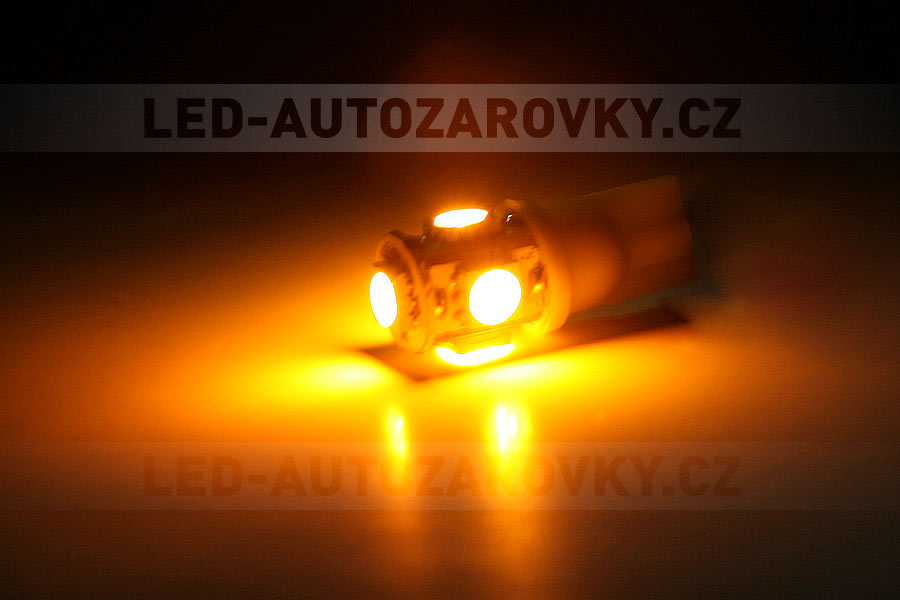 LED T10 - 5 x LED SMD ŽLUTÉ - bezpaticové, 1ks