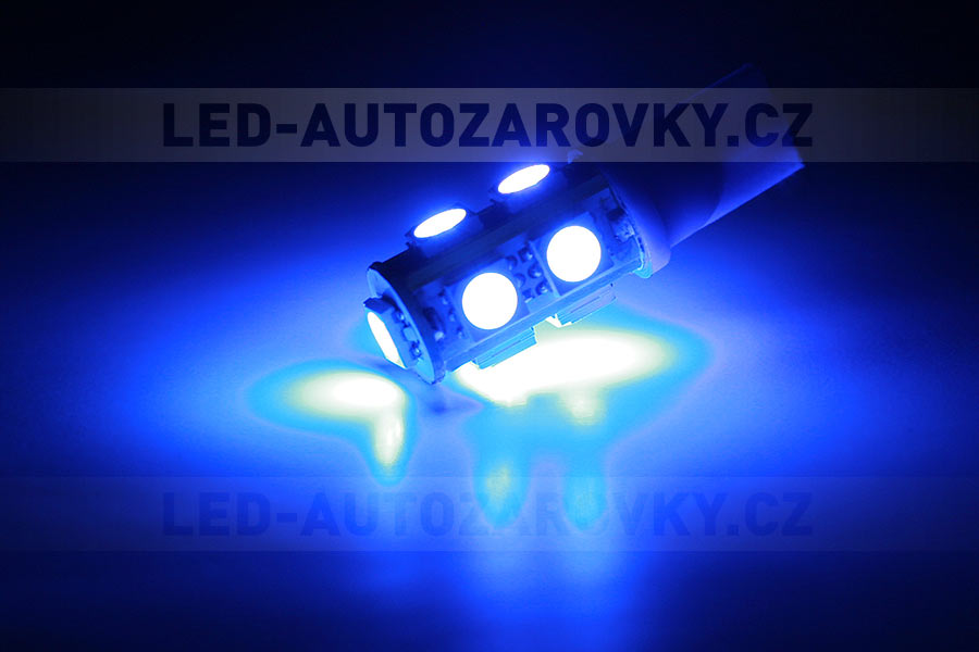 LED T10 - 9 x LED SMD MODRÉ - bezpaticové, 1ks