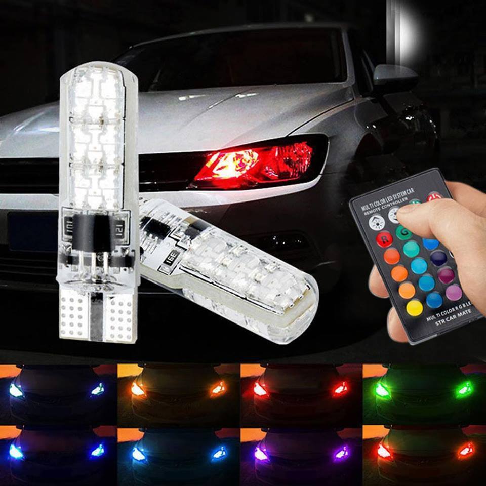 RGB LED autožárovky W5W T10 s dálkovým ovládáním, 2ks