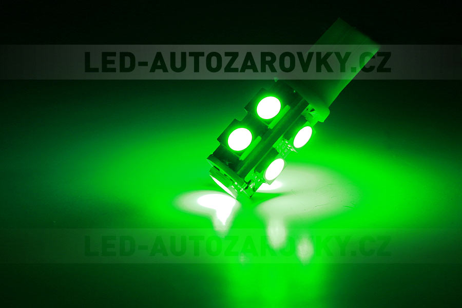 LED T10 - 9 x LED SMD ZELENÉ - bezpaticové, 1ks