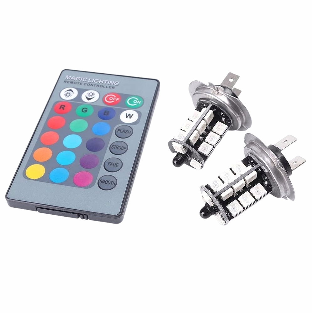 LED RGB autožárovky H7 27 SMD 12V 800lm s dálkovým ovládáním, 2ks