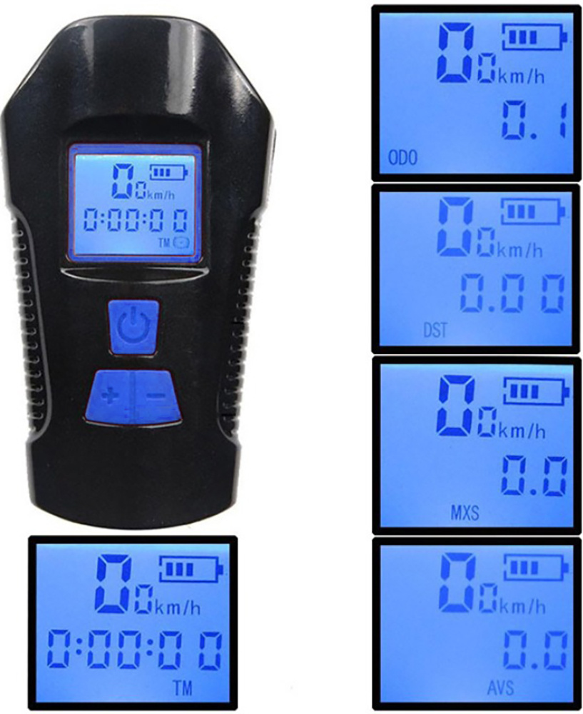 LED přední světlo na kolo, vestavěný klakson 120dB, funkce cyklopočítače, 300lm 1500mAh