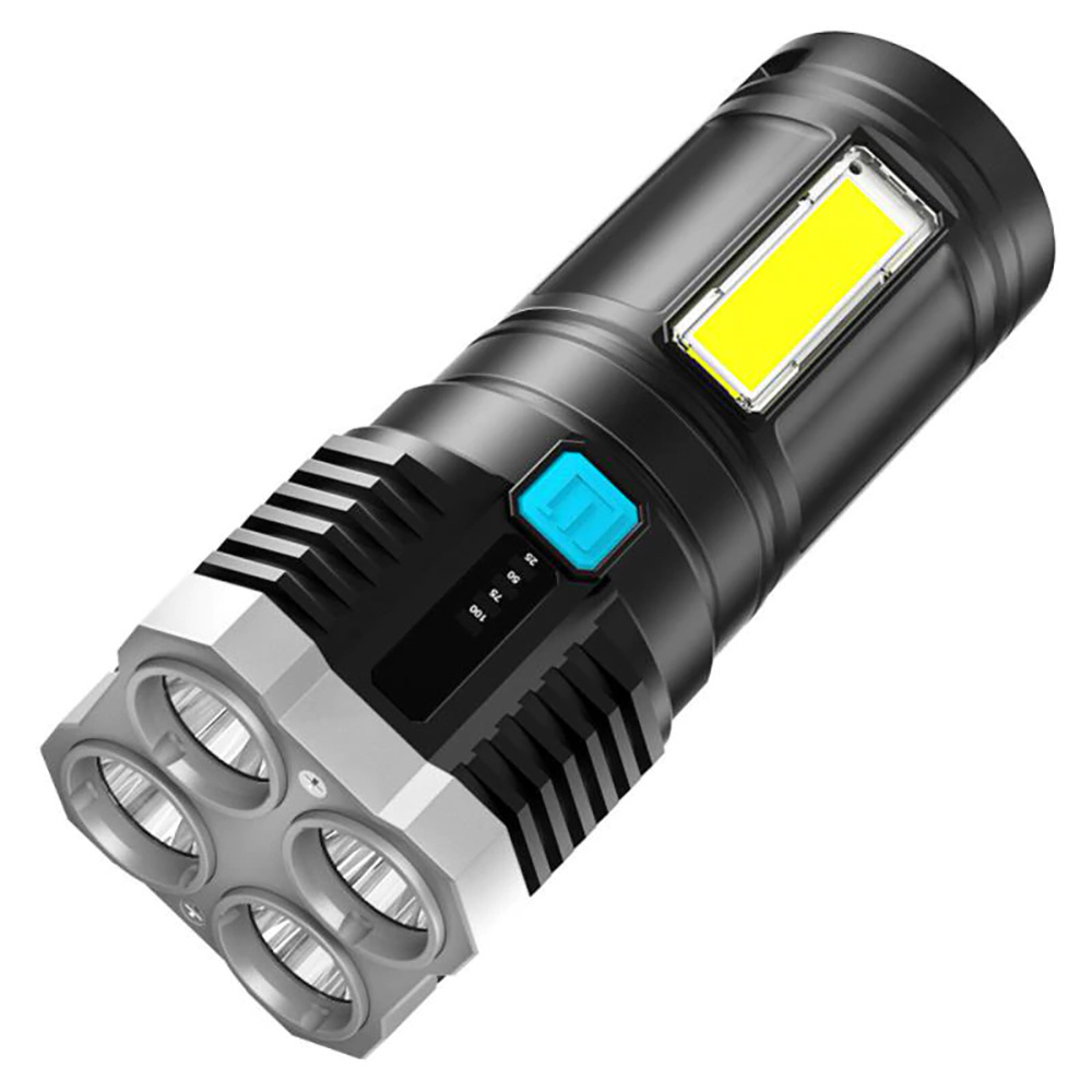 LED COB multifunkční svítilna - baterka s vestavěnou dobíjecí baterií, 4x LED 1000lm