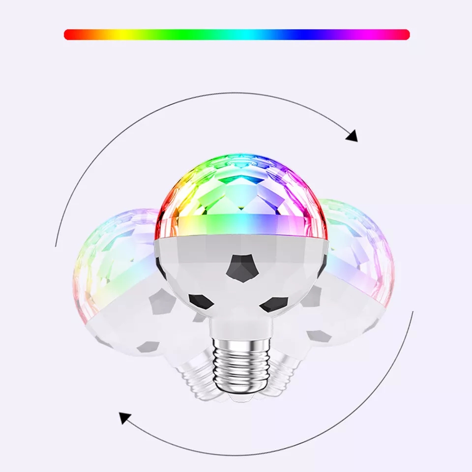 LED RGB disco koule - otočná žárovka E27