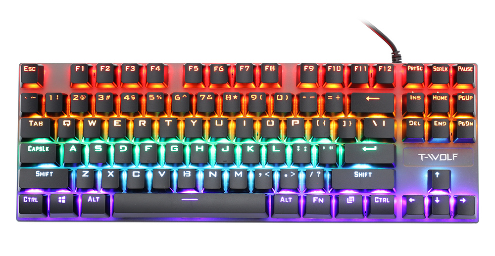 Herní mechanická klávesnice s RGB LED podsvícením, TKL bez numeriky, modré spínače