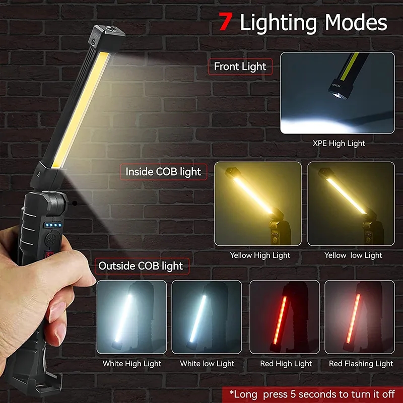 LED USB svítilna - baterka skládací COB XPE LED 15W 1500lm 1200mAh, 7 režimů svícení, s powerbankou