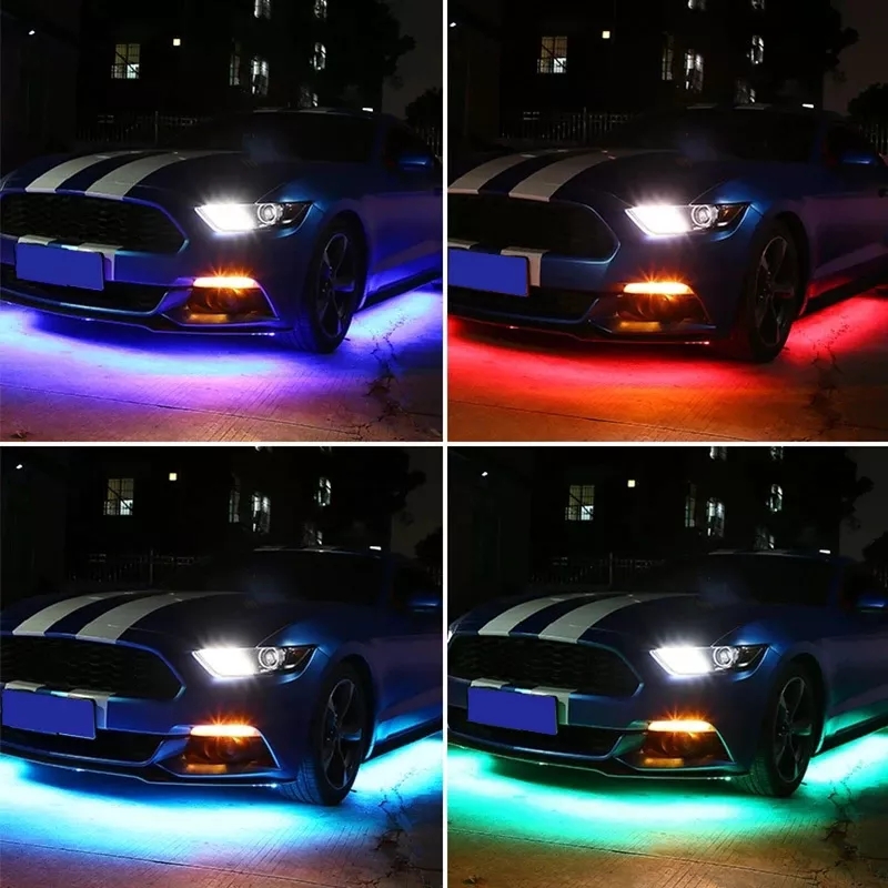 LED RGB flexibilní ambientní podsvětlení - neonové pásky 4ks vnitřní/vnější, 2x90cm 2x120cm, 12V + dálkové ovládaní