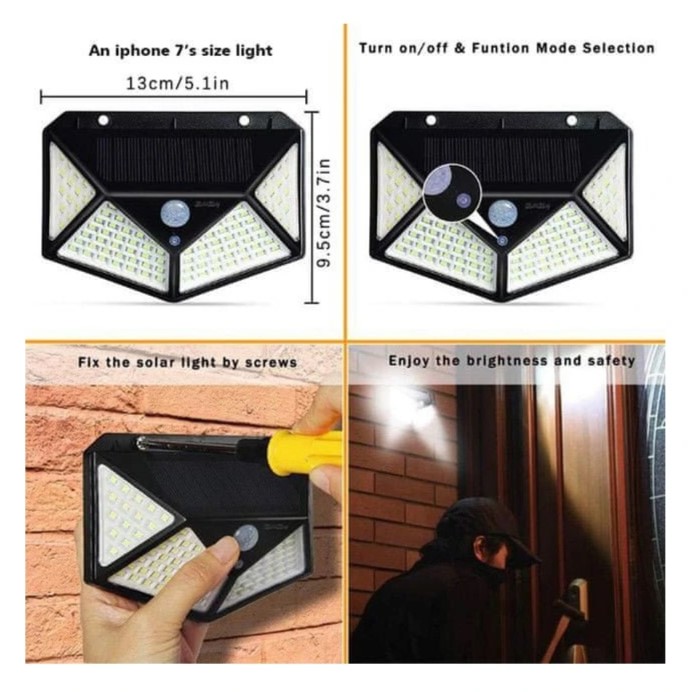Sada 10ks solární světlo s detektorem pohybu 100 LED 20W 270°