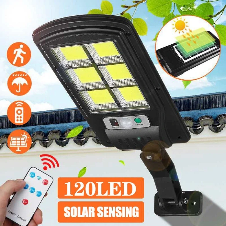 Solární světlo s čidlem pohybu, 120 COB LED, solární venkovní lampa