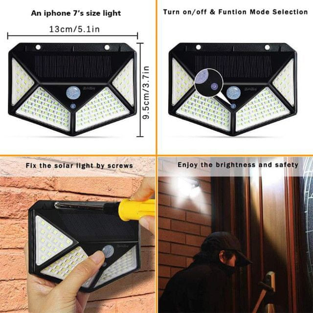 Solární světlo s detektorem pohybu 100 LED 20W 270°