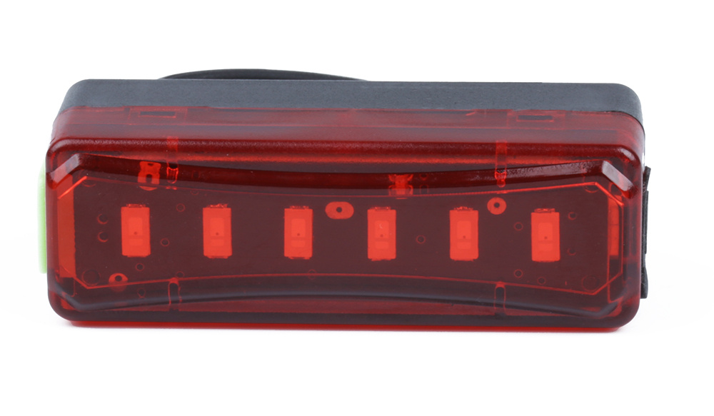 LED zadní světlo na kolo, 6 LED, 300lm, vestavěná baterie 