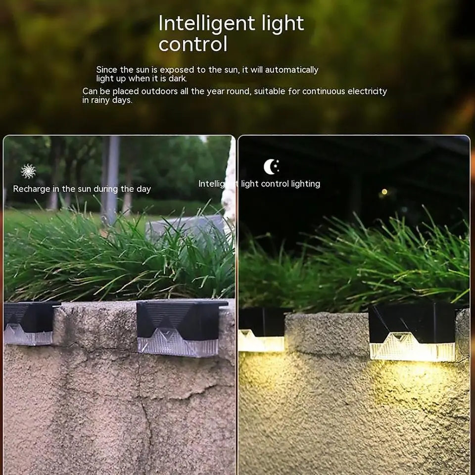 LED solární venkovní světlo na schody, zábradlí nebo zídky, barva studená bílá, sada 4ks