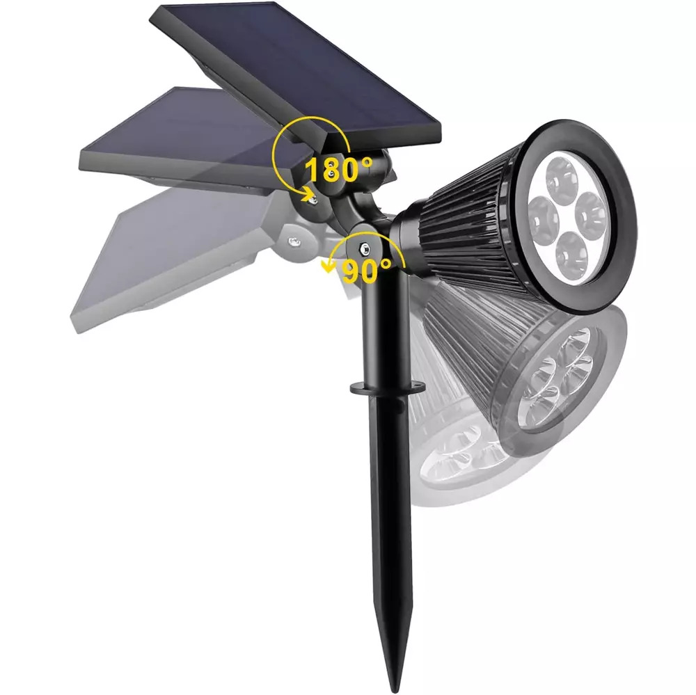 LED solární zahradní světlo - SPOT reflektor 250lm 2200mAh 4 LED studená bílá