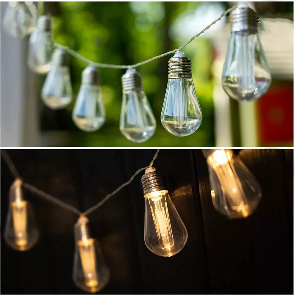 LED solární zahradní girlanda 20 LED žárovek, 6m teplá bílá