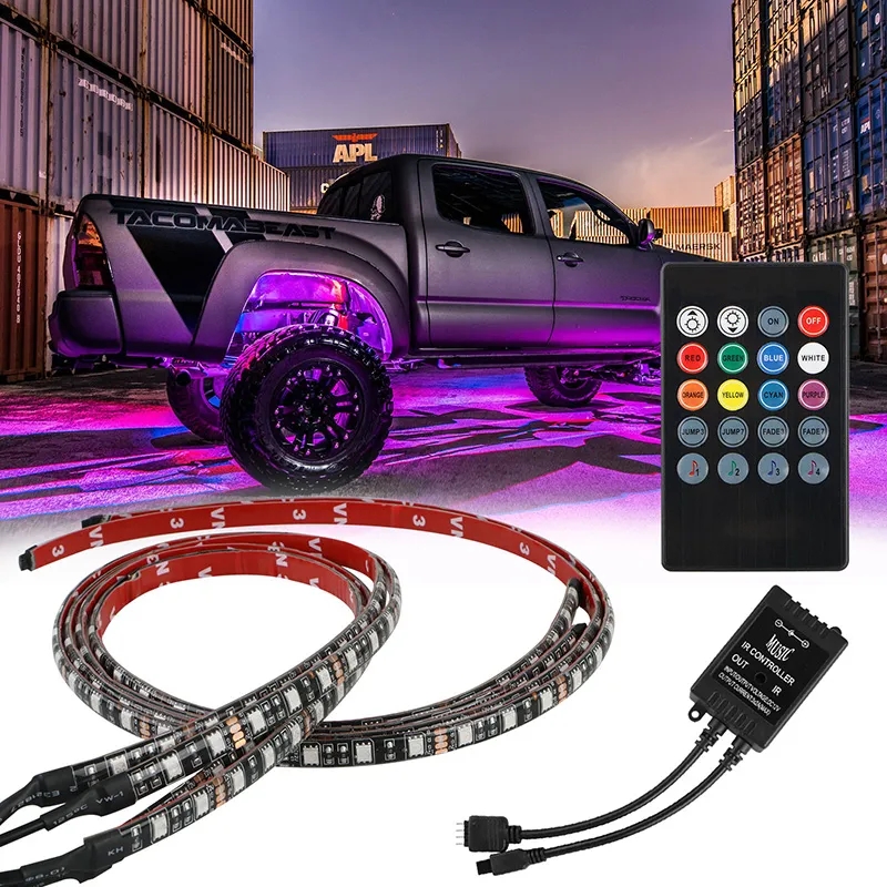LED RGB flexibilní ambientní podsvětlení - neonové pásky 4ks vnitřní/vnější, 2x90cm 2x120cm, 12V + dálkové ovládaní