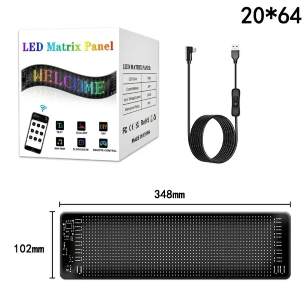 Flexibilní LED USB panel 348x102mm s vlastním textovým animačním vzorem + iOS a Android s Bluetooth