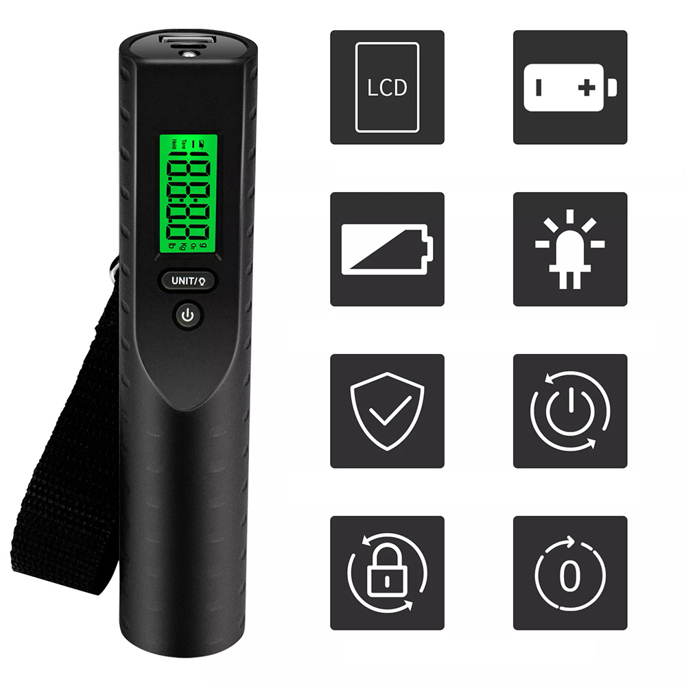 Digitální váha na zavazadla, 3000mAh powerbanka, baterka, teploměr, do 50kg ±10g