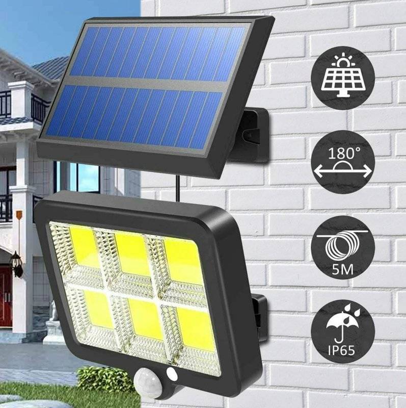 Sada 5ks LED solární světlo - reflektor 120 COB LED s modulárním solárním panelem, pohybový a soumrakový senzor, s dálkovým ovládáním