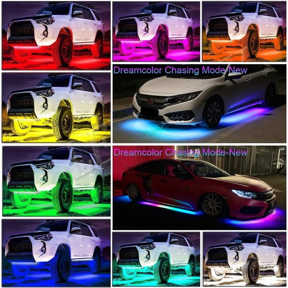 LED RGB flexibilní ambientní podsvětlení - neonové pásky 4ks vnitřní/vnější, 2x90cm 2x120cm, 12V + dálkové ovládaní