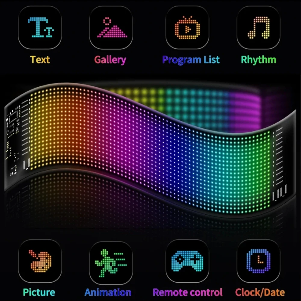 Flexibilní LED USB panel 348x102mm s vlastním textovým animačním vzorem + iOS a Android s Bluetooth