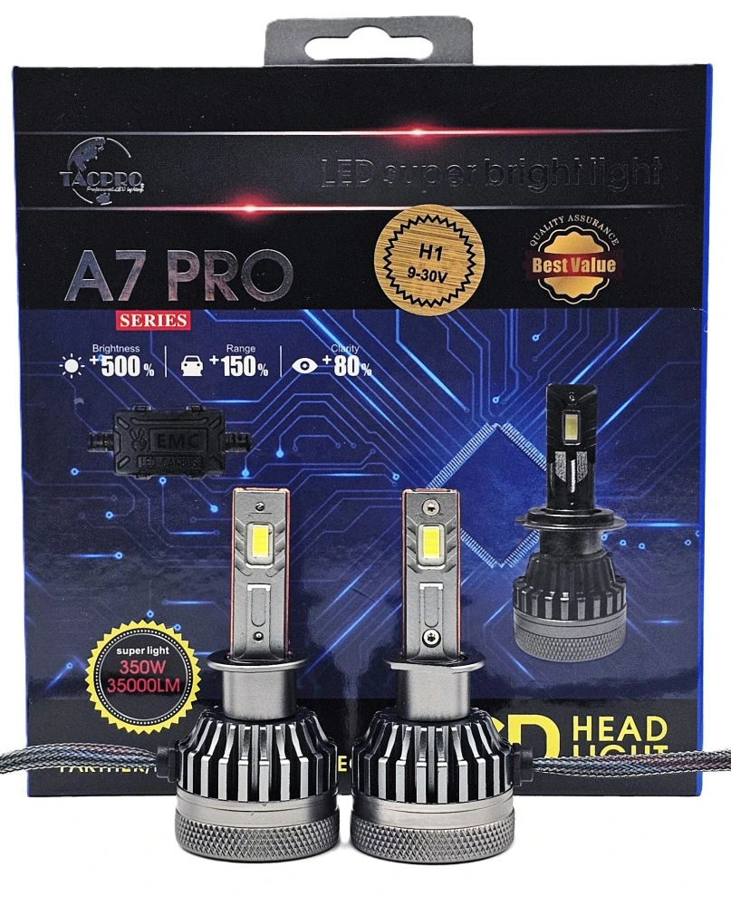 LED autožárovky H1 2x350W A7 PRO COB CANBUS 35000lm 6000K, TACPRO, sada 2ks