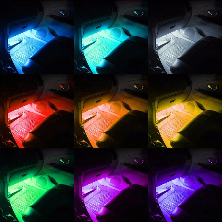 VÝPRODEJ - LED RGB 4x22cm osvětlení do interiéru aut, s dálkovým ovládáním
